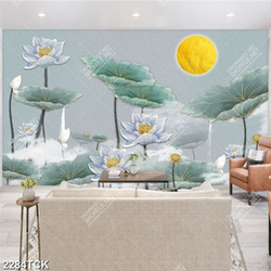 Tranh những bông hoa sen trắng dưới ánh trăng vàng Tranh những bông hoa sen trắng dưới ánh trăng vàng