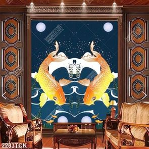 Tranh hai chú cá chép vàng dưới ánh trăng trang trí tường Tranh hai chú cá chép vàng dưới ánh trăng trang trí tường