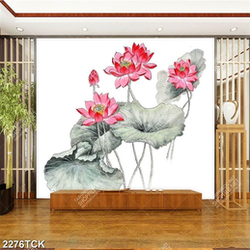 Tranh thủy mạc đầm hoa sen màu hồng rực rỡ in 8d Tranh thủy mạc đầm hoa sen màu hồng rực rỡ in 8d