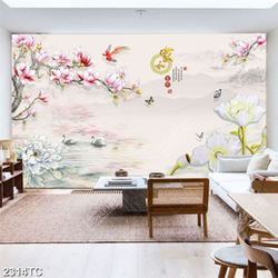 Tranh hoa mộc lan và chim thiên nga