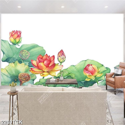 Tranh sơn dầu những bông hoa sen màu đỏ bên lá xanh Tranh sơn dầu những bông hoa sen màu đỏ bên lá xanh