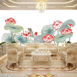 Tranh đàn những bông hoa sen màu đỏ trang trí tường Tranh đàn những bông hoa sen màu đỏ trang trí tường