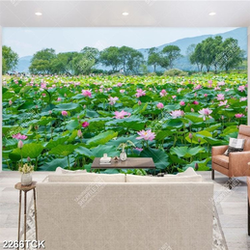 Tranh cánh rừng bạt ngàn hoa sen hồng giữa trời xanh Tranh cánh rừng bạt ngàn hoa sen hồng giữa trời xanh