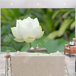Tranh bông sen trắng khoe sắc giữa rừng lá xanh in 3d Tranh bông sen trắng khoe sắc giữa rừng lá xanh in 3d