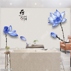 Tranh hồ hoa sen tím và những cánh hoa tung bay psd Tranh hồ hoa sen tím và những cánh hoa tung bay psd