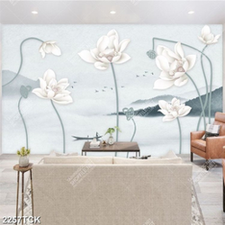 Tranh decor những bông hoa sen hồng bên người lái đò Tranh decor những bông hoa sen hồng bên người lái đò