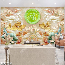 Tranh những bông sen giả ngọc bên đàn cá chép gỗ Tranh những bông sen giả ngọc bên đàn cá chép gỗ