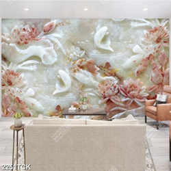 Tranh giả ngọc hoa sen hồng trong hồ đầy cá chép Tranh giả ngọc hoa sen hồng trong hồ đầy cá chép