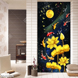 Tranh dáp vàng bông hoa sen lấp lánh trong đêm in 3d Tranh dáp vàng bông hoa sen lấp lánh trong đêm in 3d