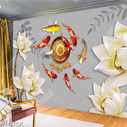 Tranh psd bông hoa sen trắng bên đàn cá chép vàng Tranh psd bông hoa sen trắng bên đàn cá chép vàng