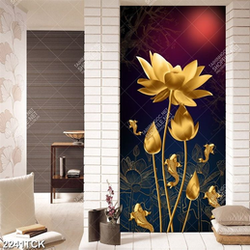 Tranh bông hoa sen và đàn cá chép dáp vàng trong hồ Tranh bông hoa sen và đàn cá chép dáp vàng trong hồ