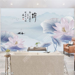 Tranh psd bông hoa sen hồng khoe sắc và người lái đò Tranh psd bông hoa sen hồng khoe sắc và người lái đò