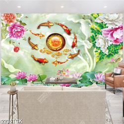 Tranh in tường đầm hoa sen giả ngọc và cá chép vàng Tranh in tường đầm hoa sen giả ngọc và cá chép vàng