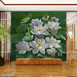 Tranh nghệ thuật những bông hoa sen trắng chen chúc lá Tranh nghệ thuật những bông hoa sen trắng chen chúc lá
