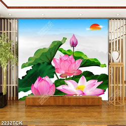 Tranh trang trí những bông hoa sen hồng bên trời xanh Tranh trang trí những bông hoa sen hồng bên trời xanh