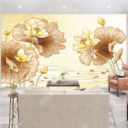 Tranh decor hoa sen vàng trong hồ nước dán tường Tranh decor hoa sen vàng trong hồ nước dán tường