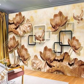 Tranh điêu khắc gỗ những bông sen bên chú chim non Tranh điêu khắc gỗ những bông sen bên chú chim non