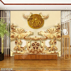 Tranh hoa sen cá chép vàng điêu khắc gỗ bên chữ phúc Tranh hoa sen cá chép vàng điêu khắc gỗ bên chữ phúc