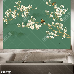 Tranh hoa mộc lan và chim dán tường đẹp