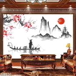 Tranh hoa đào và núi Phú Sĩ Nhật