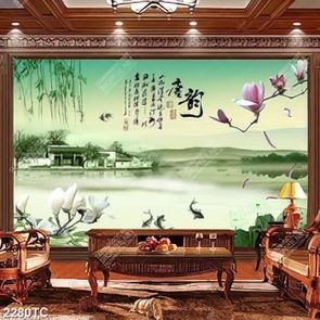 Tranh hoa mộc lan và phong cảnh hữu tình