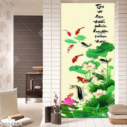 Tranh hồ hoa sen hồng và đàn cá chép nhiều màu psd Tranh hồ hoa sen hồng và đàn cá chép nhiều màu psd