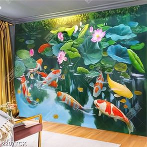 Tranh hồ sen hồng bên đàn cá chép bơi tung tăng sơn dầu Tranh hồ sen hồng bên đàn cá chép bơi tung tăng sơn dầu