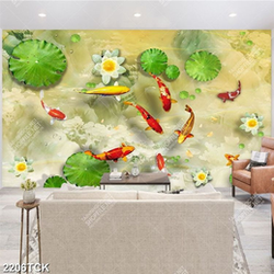 Tranh những bông hoa sen trắng và đàn cá chép vàng Tranh những bông hoa sen trắng và đàn cá chép vàng