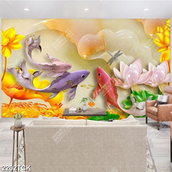 Tranh giả ngọc hoa sen hồng và đàn cá chép xinh đẹp Tranh giả ngọc hoa sen hồng và đàn cá chép xinh đẹp