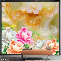 Tranh hoa mẫu đơn giả ngọc in gạch đẹp