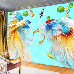 Tranh nghệ thuật hoa sen và đàn cá chép vẩy đuôi xinh đẹp Tranh nghệ thuật hoa sen và đàn cá chép vẩy đuôi xinh đẹp