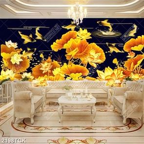 Tranh sơn dầu trang trí những bông hoa sen và cá chép Tranh sơn dầu trang trí những bông hoa sen và cá chép
