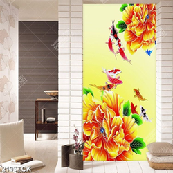 Tranh in uv đàn cá chép bơi tung tăng bên hoa mẫu đơn Tranh in uv đàn cá chép bơi tung tăng bên hoa mẫu đơn