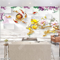 Tranh psd hoa sen cá chép bên cành hoa mộc lan trắng Tranh psd hoa sen cá chép bên cành hoa mộc lan trắng