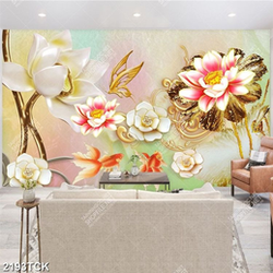 Tranh decor hoa sen và đàn cá chép giả ngọc trong đầm Tranh decor hoa sen và đàn cá chép giả ngọc trong đầm