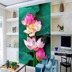 Tranh bông hoa sen  hồng bên những chiếc lá xanh non Tranh bông hoa sen  hồng bên những chiếc lá xanh non