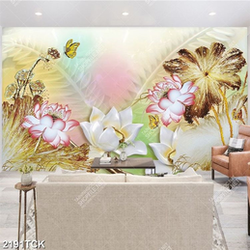 Tranh những bông hoa sen trắng giả ngọc bên chú bướm Tranh những bông hoa sen trắng giả ngọc bên chú bướm