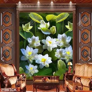 Tranh những bông sen trắng chen chúc trong đêm in 5d Tranh những bông sen trắng chen chúc trong đêm in 5d