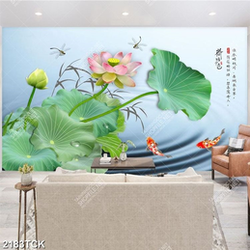 Tranh những chiếc lá xanh xen kẻ bông hoa sen hồng Tranh những chiếc lá xanh xen kẻ bông hoa sen hồng