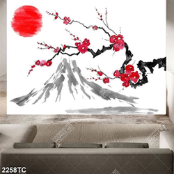 Tranh hoa đào và núi Phú Sĩ