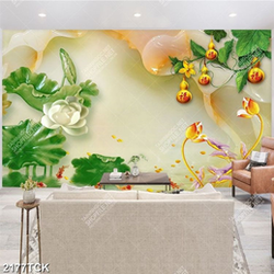 Tranh bông hoa sen trắng giả ngọc bên những trái bầu Tranh bông hoa sen trắng giả ngọc bên những trái bầu