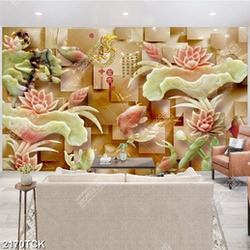 Tranh nghệ thuật hoa sen và đàn cá chép giả hồng ngọc