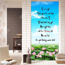 Tranh decor toàn cảnh đầm hoa sen chen chúc lá