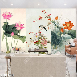 Tranh tranh hoa sen cá chép ghép ba tấm xinh đẹp in uv