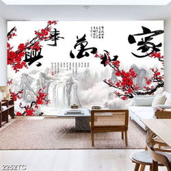 Tranh cây đào và thác nước chất lượng cao