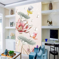 Tranh nghệ thuật hoa sen hồng và cá chép giả ngọc