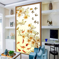 Tranh in canvas những cành hoa mộc lan và cá chép