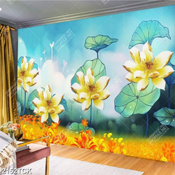 Tranh những bông hoa sen trắng khoe sắc trong hồ nước