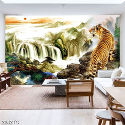 Tranh sơn dầu thác và Hổ nước chất lượng cao