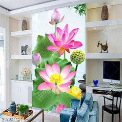 Tranh decor những bông hoa sen hồng bên hồ nước